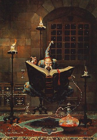 mage lisant son livre de sorts