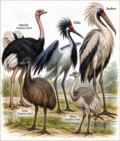 Oiseaux de Toril : Ostrich, Emu, Rhea, Boobrie et Eblis